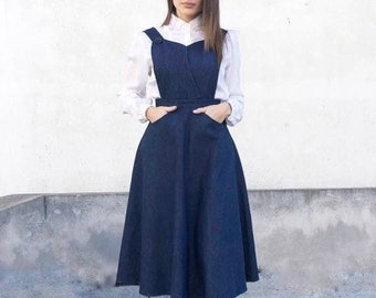 Dungaree Skirt Made From Organic Denim, Dungaree Overalls Workwear Dress,  High-waisted Denim Mini Skirt, Women Casual Clothing for Summer 