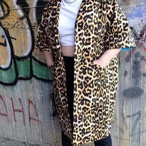 Leopard Print Kimono Coat, Long Animal Print Jacket with Pockets and Lining image 9