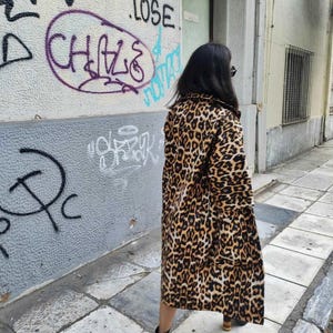 Leopard Print Kimono Coat, Long Animal Print Jacket with Pockets and Lining image 4