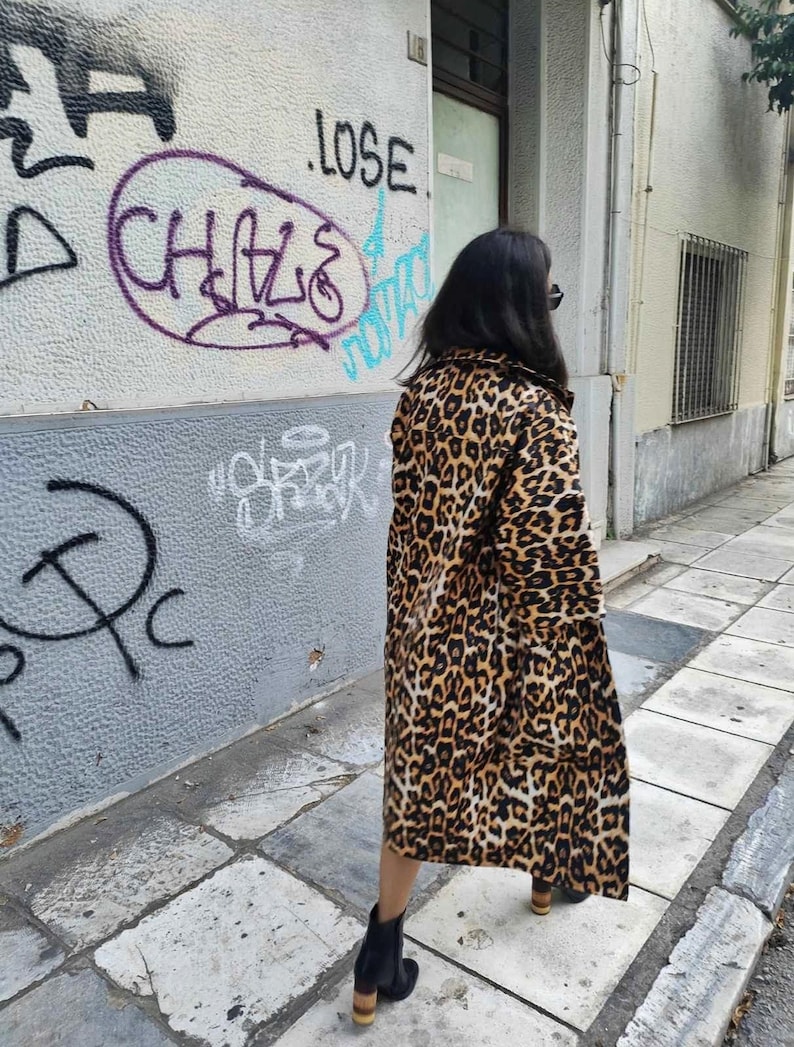 Leopard Print Kimono Coat, Long Animal Print Jacket with Pockets and Lining image 4