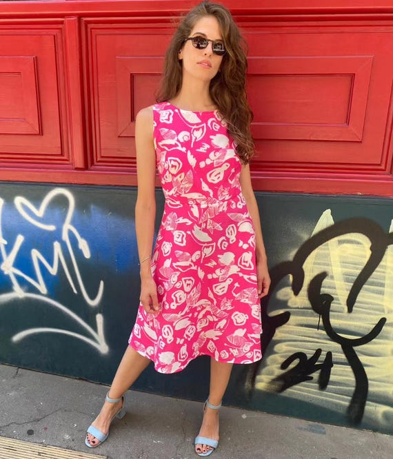 Magenta Dress Open Back a Line Summer Dress Sleeveless Pink White Summer Robe Handmade Summer Women s Magenta Dress A Line Summer Robe Etsy