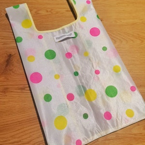 Multicolor transparent polkadot shopping bag Pink green yellow sheer polka-dot handmade market bag Rainbow handbag Gift for her image 2