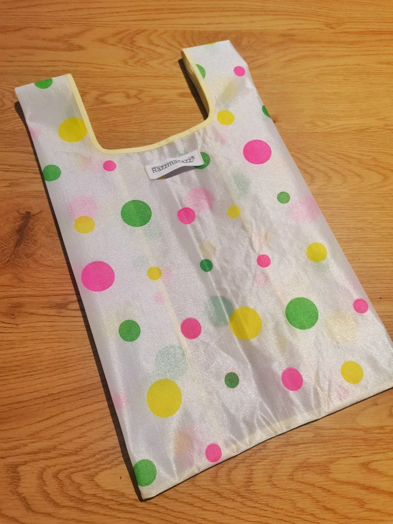 Multicolor transparent polkadot shopping bag Pink green yellow sheer polka-dot handmade market bag Rainbow handbag Gift for her image 2