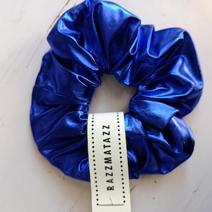 Blue metallic scrunchie Silver scrunchie Elasticated blue metallic hair ribbon Metallic royal blue handmade scrunchie Gift for her