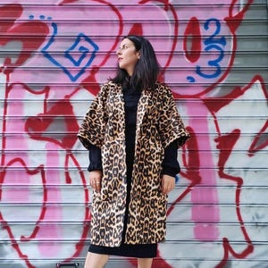 Leopard Print Kimono Coat, Long Animal Print Jacket with Pockets and Lining image 5