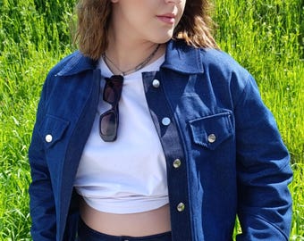 Handmade Patchwork Denim Crop Jacket: Blue Jean Bomber