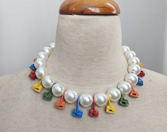 Colorful Real Pearls and Beads Necklace, Irregular Pearl Necklace, Pearl Stacking Necklace, Romantic Gift, Zipper Slider Pearl Necklace