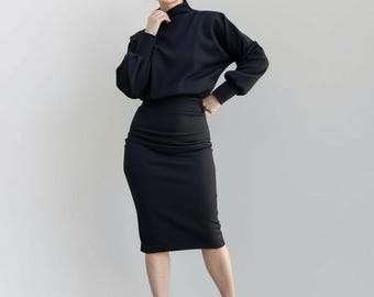 Handmade Black Turtleneck Midi Dress