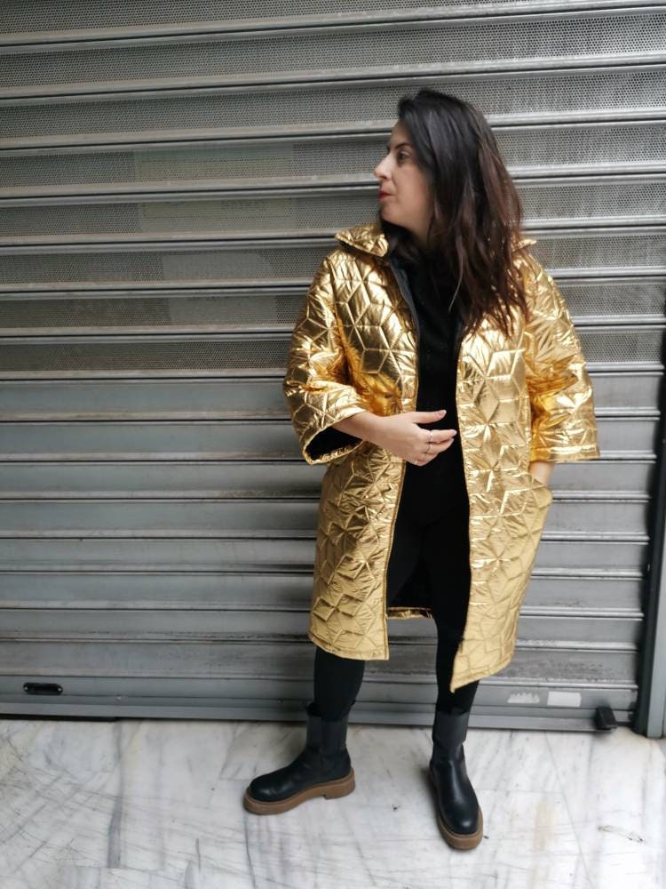 Gold Coat Gold Padded Women's Coat Jacket Gold Quilted Jacket Gold Maxi Coat Gold Padded Coat Kimono Unisex Gold Puffer Jacket Mettalic Coat