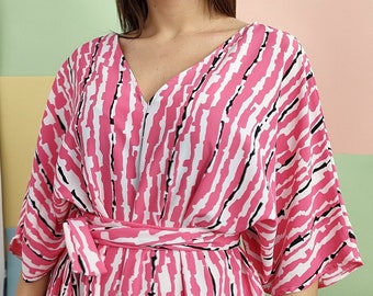 Magenta Pink Summer Jumpsuit, Wide Leg Women Belted Jumpsuit, Casual and Elegant Overalls Jumpsuit, Plus Size Stripped Clothing