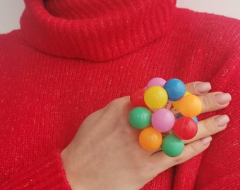 Rainbow multi bubble plastic adjustable ring Multicolor multi bubble light plastic ring Yellow green blue orange pink red baloon pop ring