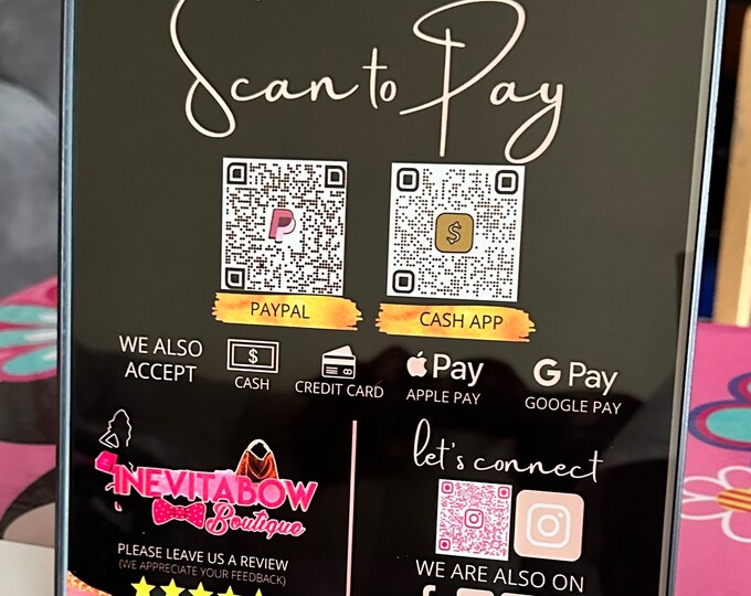 QR Code Sign, Social Media Sign, Multi QR Code Sign, Business Sign, QR Code Salon Sign, Scan to Pay, Payment Sign, Instagram Sign