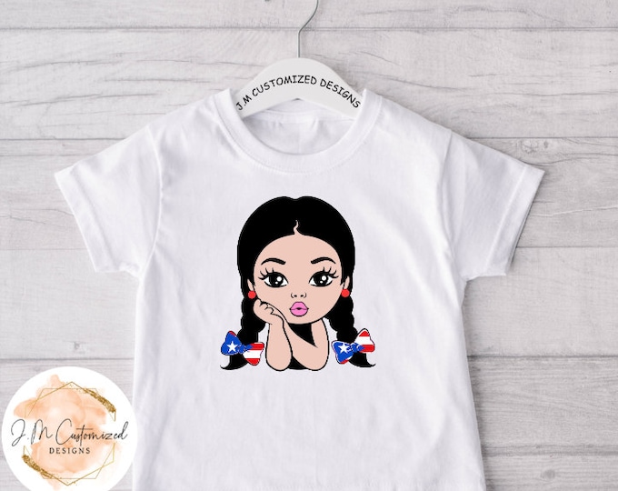 Puerto Rican princess shirt/ two braids / Puerto Rico flag