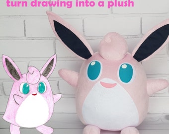 Custom plush  Just like Wigglytuff inspired // 30cm // Toy made from drawing, funmade unofficial handmade to order, commissioned plush,
