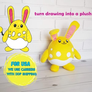 Custom plush toy inspired by Shiny Azumarill 30cm made from drawing, funmade unofficial plush made to order 30cm