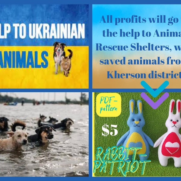 Help to Ukrainian Animals, Support Animal Rescue Shelters, Rabbit felt pattern PDF ornament Bunny pattern PDF tutorial Felt sewing pattern