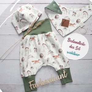 Baby set: Bloomers hat scarf "Forest Whispers" | First set boy | Coming home outfit | Newborn set forest animals | Baby set girl