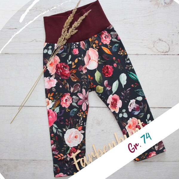 Leggings Gr. 74 "aquarell Blumen" | Leggins Kind | Baby Leggings | Leggings Mädchen | Jersey Hose Blumen | Leggings mit Bündchen