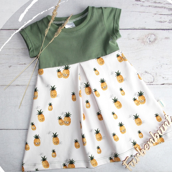 Jerseykleid kurzarm "Ananas" | Sommerkleid Mädchen | Baby Kleid | Kleid Einschulung | kurzarm Kleid