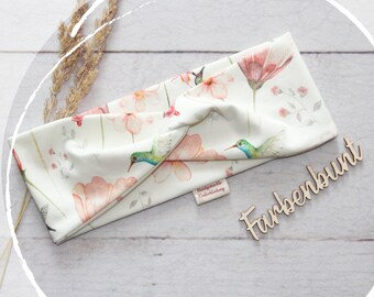 Bandeau Haarband "Kolibris" | Mädchen Stirnband mit Kolibris | Blumen Haarband Damen | Stirnband Babys | Jersey Stirnband Kinder