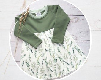 Kleid langarm "Eukalyptus" | Taufkleid Mädchen | Kinder Kleid Blumennmädchen | Baby Kleid