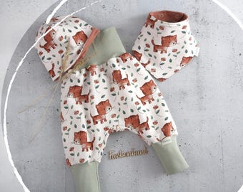 Pastel "Cat" Baby Set, consisting of harem pants, hat/scarf | Baby set for boys and girls | Homecoming outfit for babies