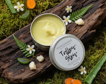 Tallow Glow | Turmeric & Aloe Tallow Body Cream | Brightening Grass-Fed Tallow Body Butter | Artisan Skincare | 8oz Tin