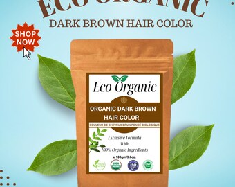 Eco Organic Dark Brown Hair Color || Revitalize your hair with organic Hair color.  100gm pouch ||  Henna hair color || Covers Grey Hair