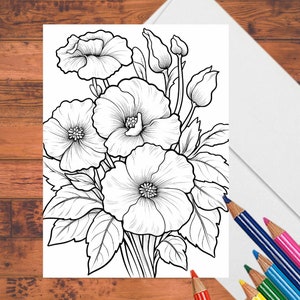Relaxing Flowers Floral Coloring Cards, 5&quot; x 7&quot;, Stationary Set, Adult Coloring Cards, Sentiments & Mats, w/Envelopes, DIY Greeting Cards