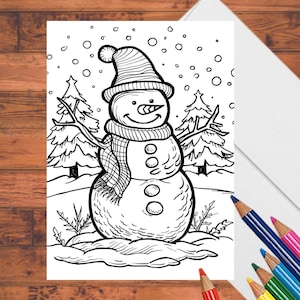 Set of 8 Winter Snowman Coloring Cards, 5&quot; x 7&quot;, Stationary Set, Adult Coloring Cards, Mailing Envelopes, DIY Greeting Cards Kit