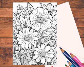 Floral Coloring Cards: Wildflower Stationary Set (5x7), DIY Greeting Cards