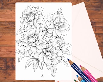 8 DIY Floral Coloring Cards: Wildflower Stationary Set with Envelopes