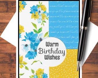 Floral Blue Yellow Handmade DIY Card Kit: Set of 6 with Envelopes