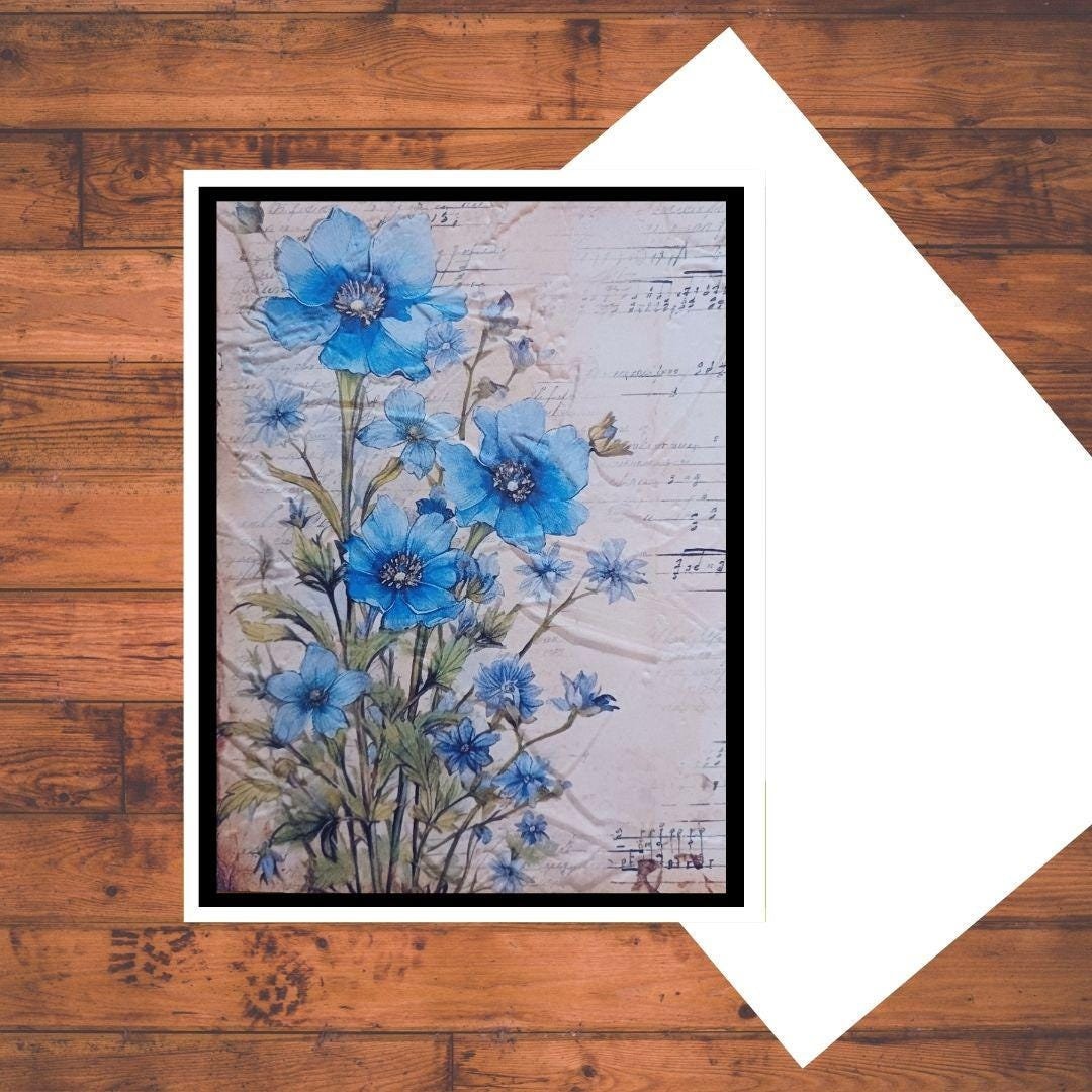 Blue Floral Embossed Card Kit: Vintage Handmade A2 Greeting Cards With ...