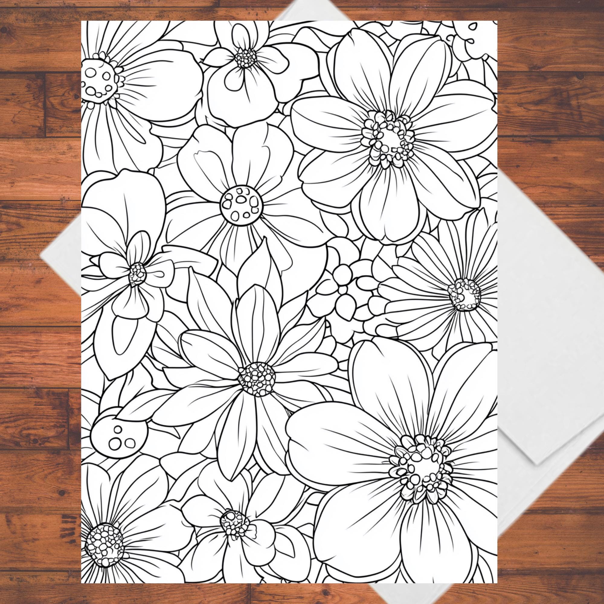 Floral Coloring Cards Set: Handmade Greeting Cards With Envelopes - Etsy