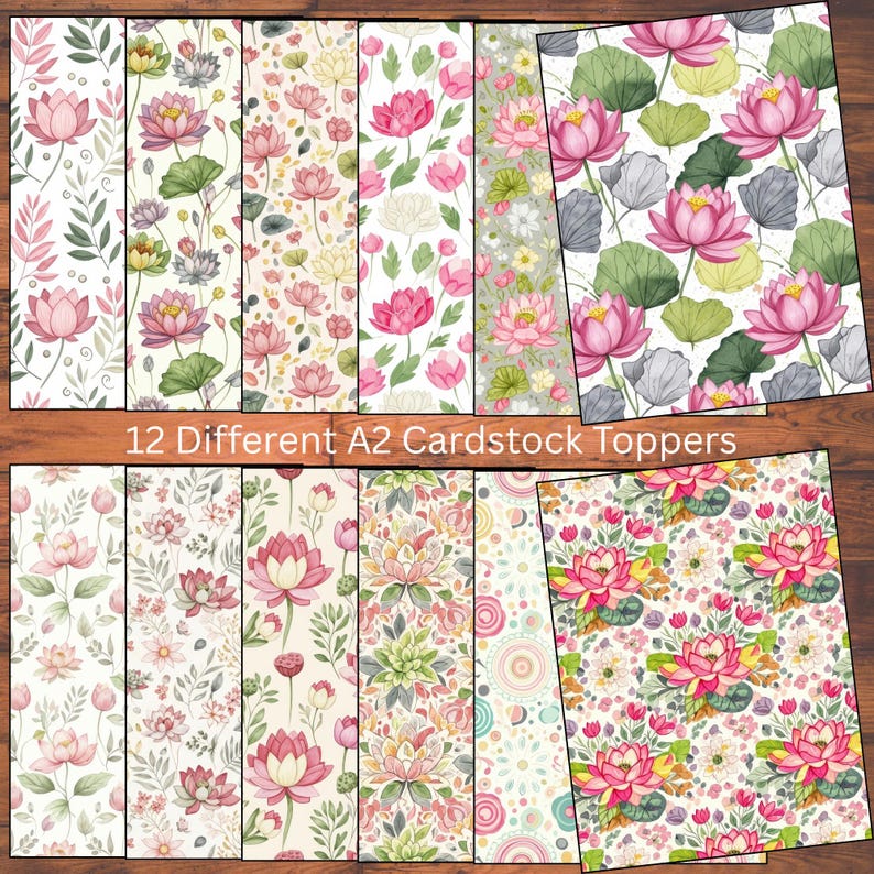 12 Lotus Flower Themed Cardstock A2 Topper Mats Handmade Card Making ...
