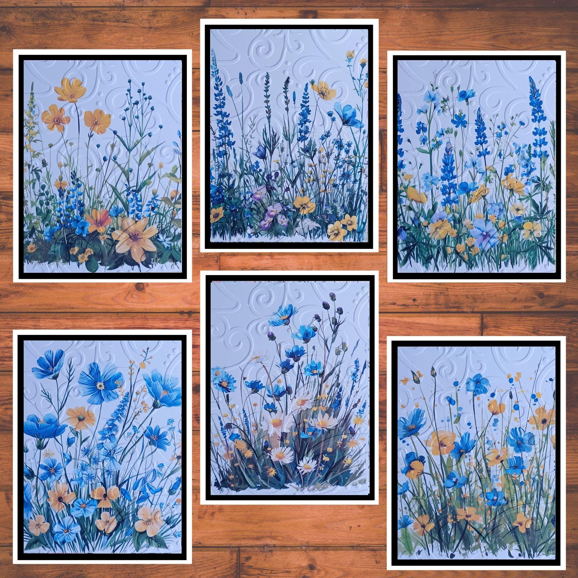 Wildflower Embossed Card Kit, Set of 6 A2 DIY Floral Greeting Cards ...