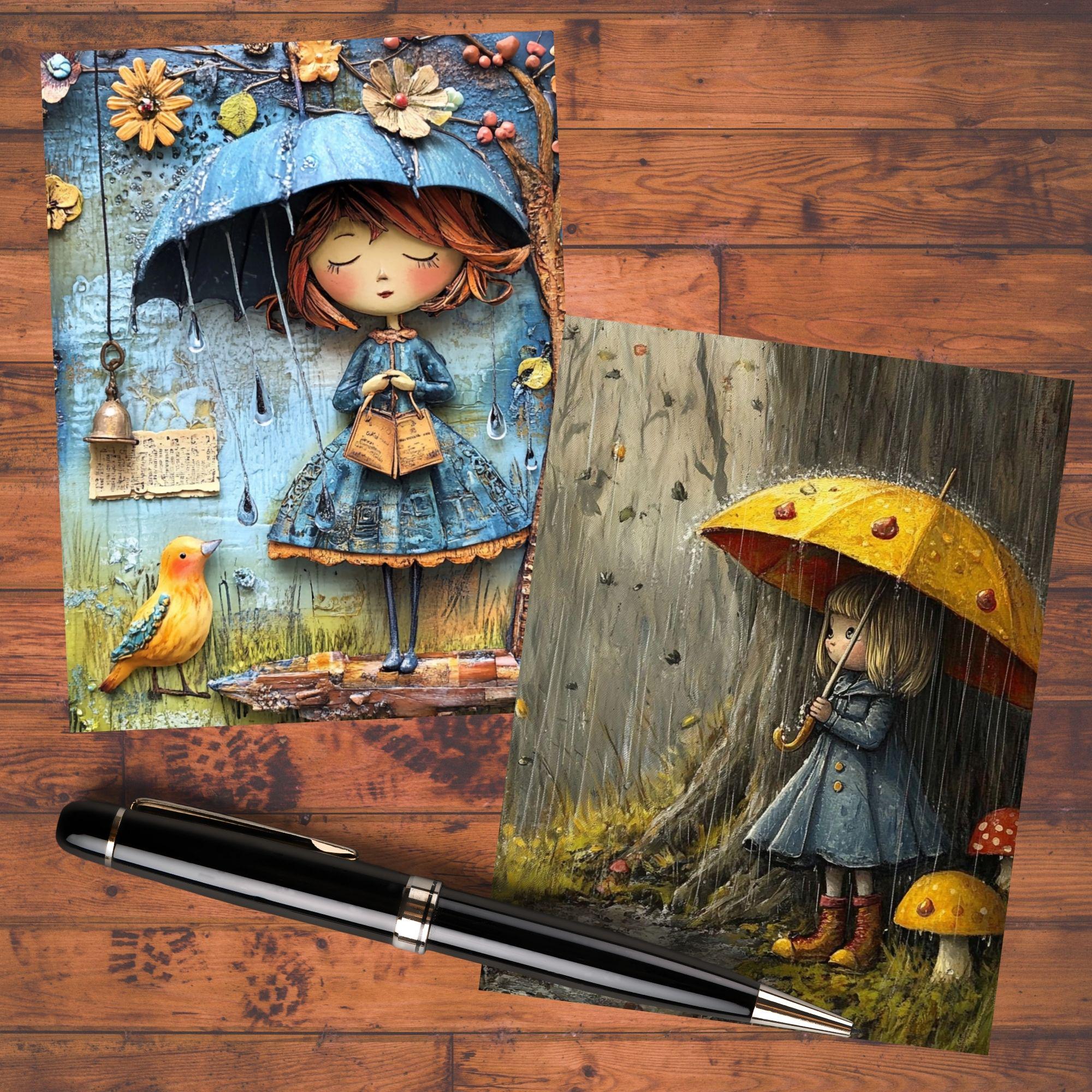 Whimsical Rainy Day Notecard Set: Personal Stationery Gift With ...