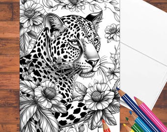 Wild Animals in Flowers Coloring Cards: DIY Greeting Card Kit with Envelopes