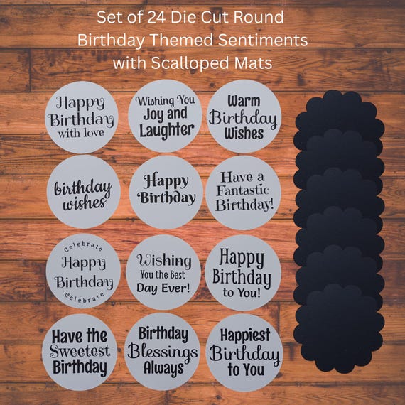 Assorted Birthday Card Sentiments with Coordinating Black Scalloped Mats: Handmade Card Making Supplies