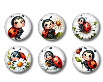Ladybug Ceramic Magnets, Refrigerator Decor, Set of 6