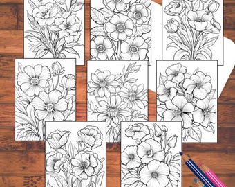 Floral Coloring Cards: 5x7 DIY Greeting Card Set with Envelopes