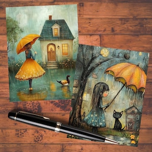 Whimsical Rainy Day Notecard Set: Personal Stationery Gift with Envelopes