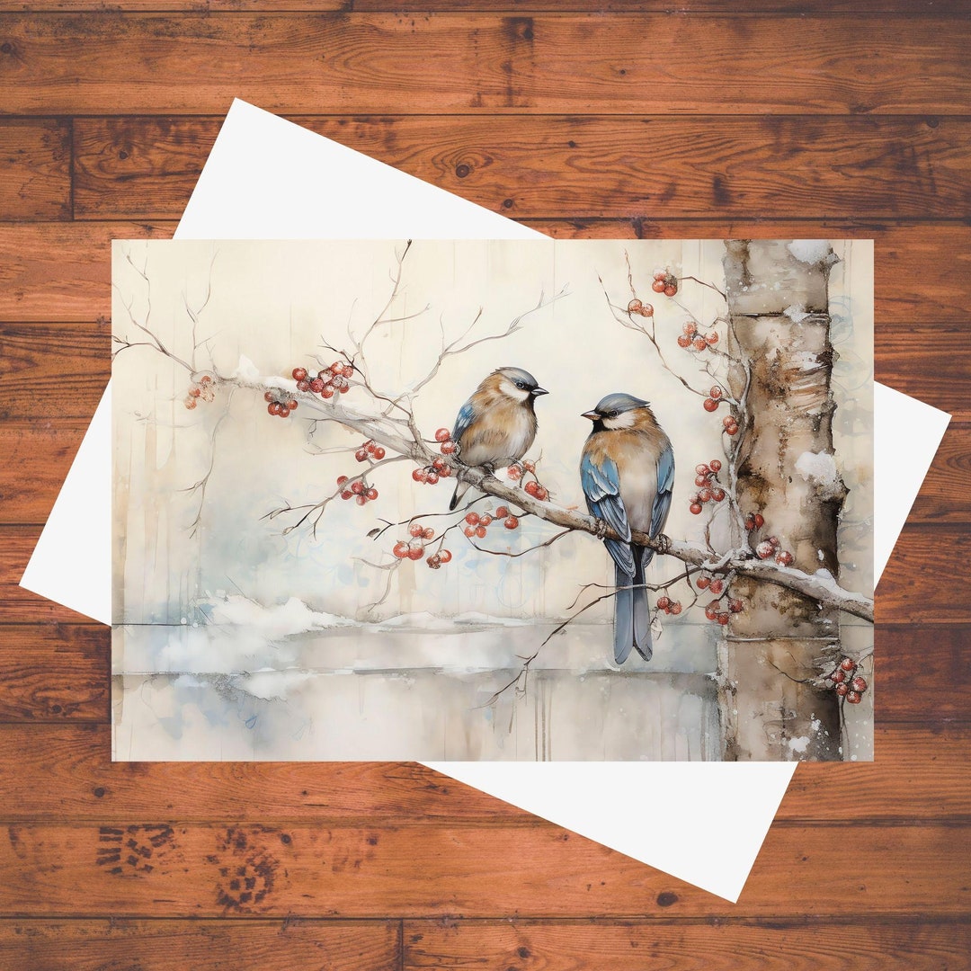 Set of 12 Winter Birds Notecards, Blank Notecards, Personal Stationery ...
