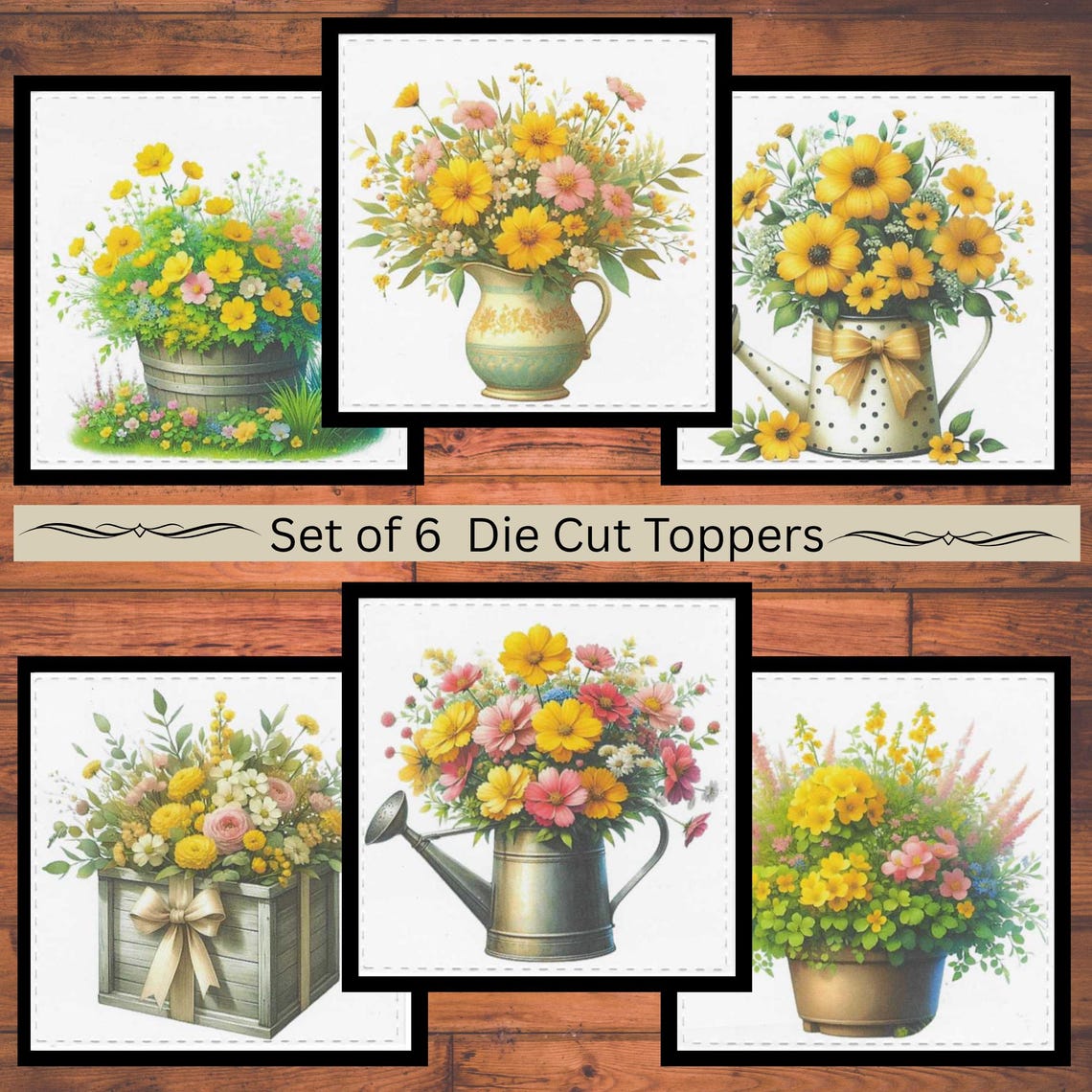Colorful Flower Arrangements Die Cut Card Toppers, Card Making Supplies ...