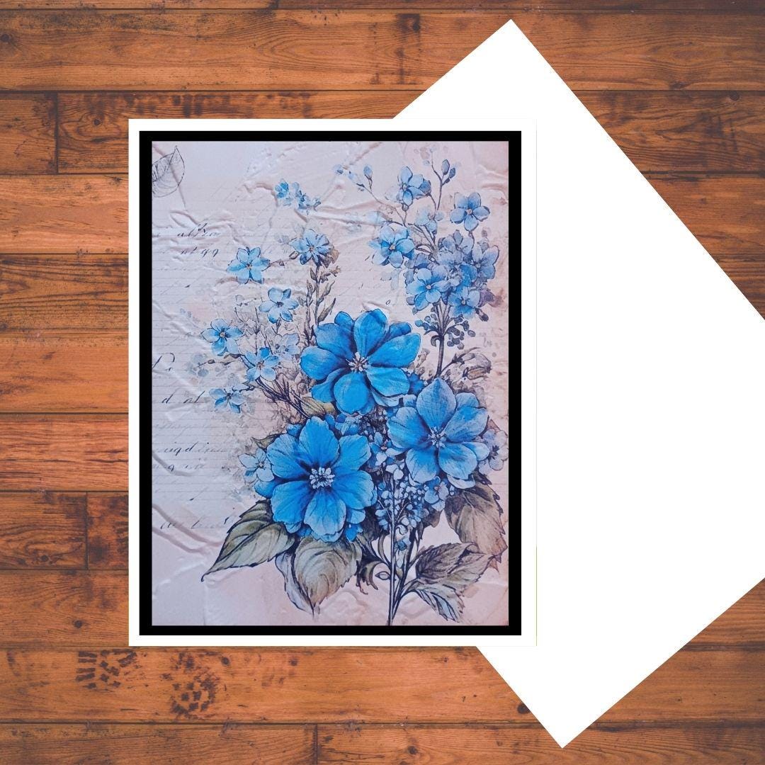 Blue Floral Embossed Card Kit: Vintage Handmade A2 Greeting Cards With ...