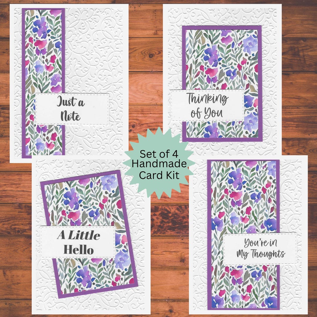 Floral Embossed Color Coordinated Handmade Card Kit, Set of 4 A2 Cards ...