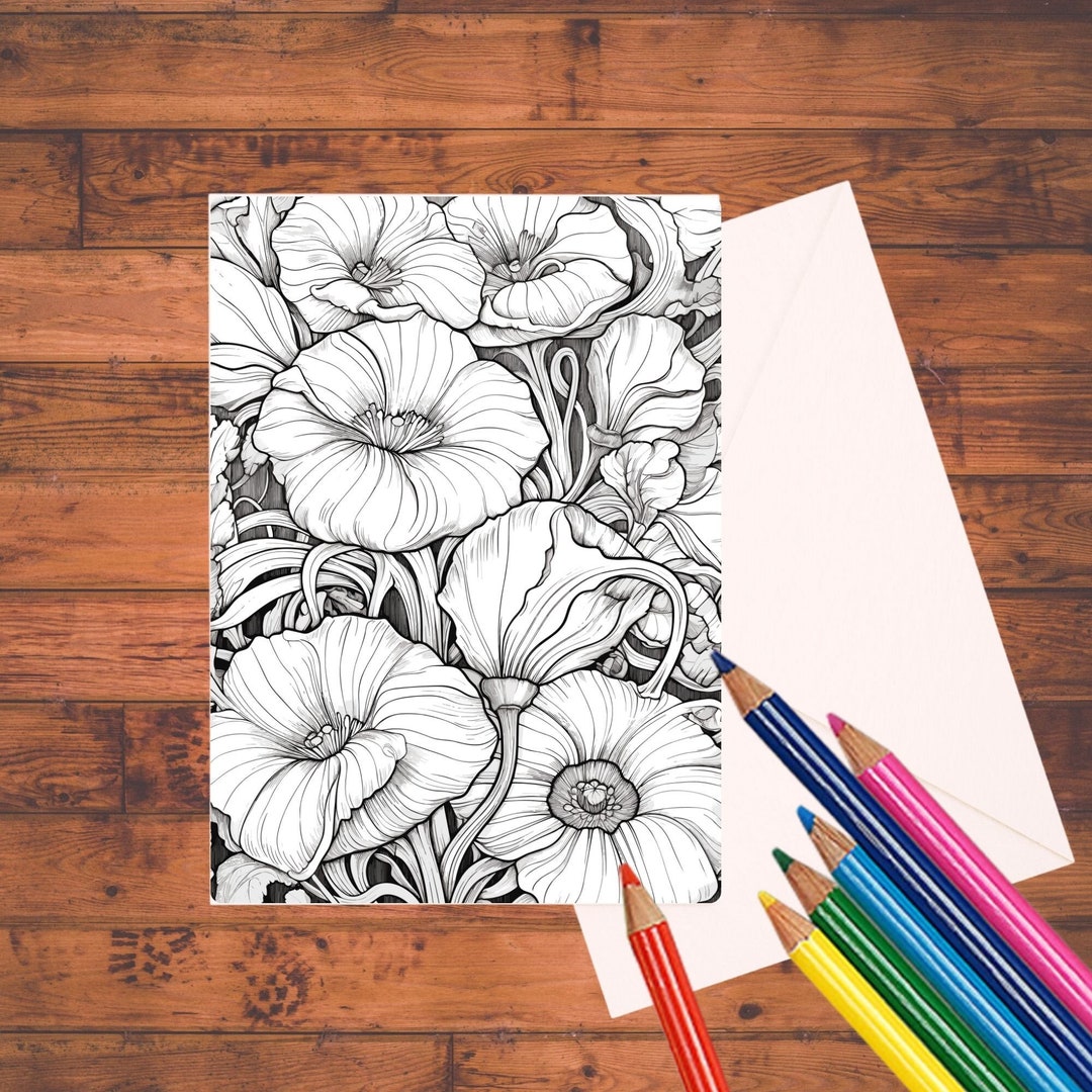 Floral Coloring Cards, 5