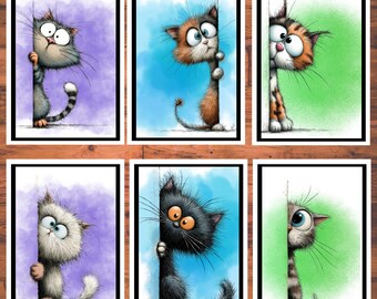Whimsical Peeking Cats Card Kit: DIY Handmade Stationery with Envelopes