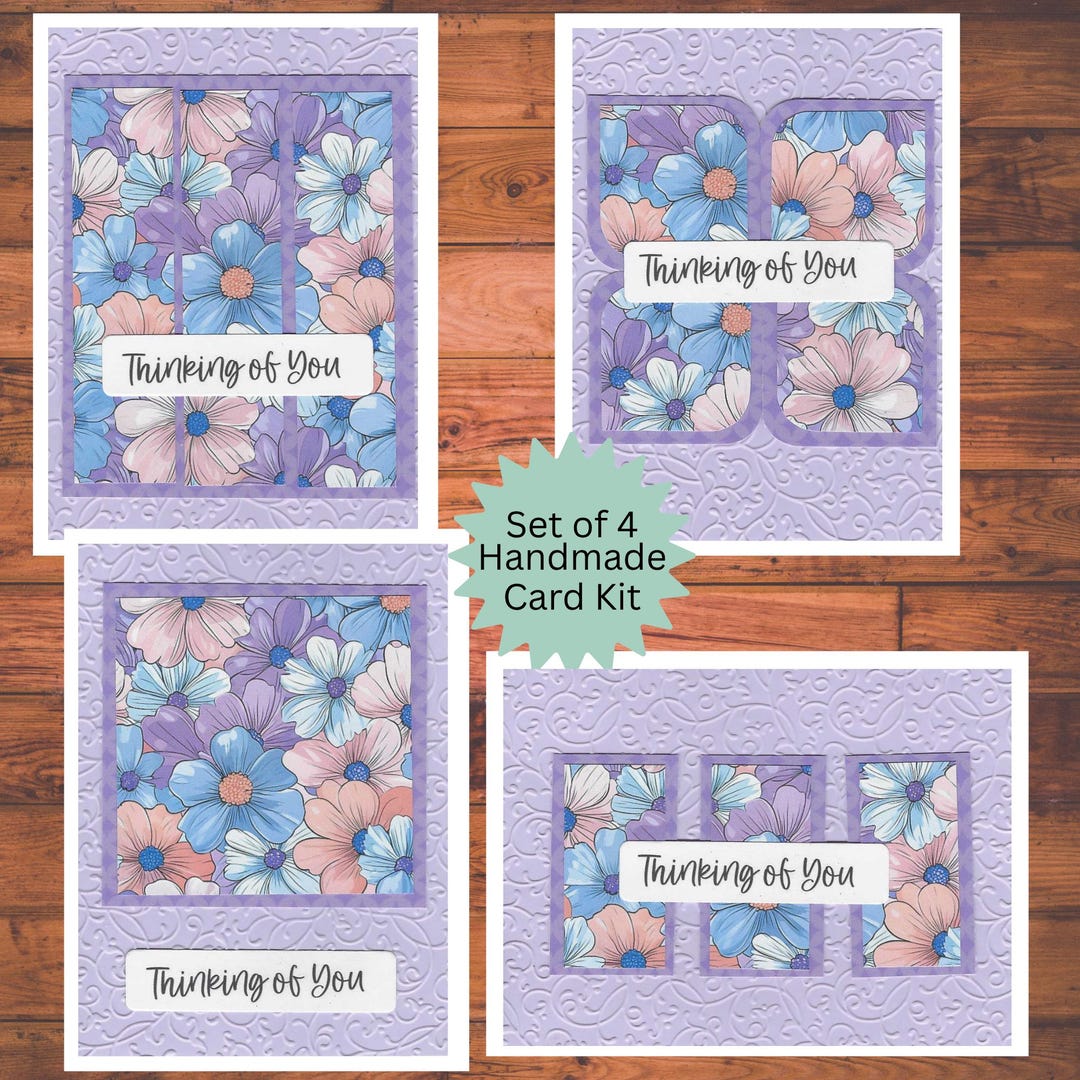 Floral Embossed Color Coordinated Handmade Card Kit, Set of 4 A2 Cards ...